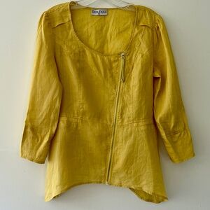 Erin Paige Light Linen blend Mustard Yellow "Moto" Zip Front Jacket Size Small